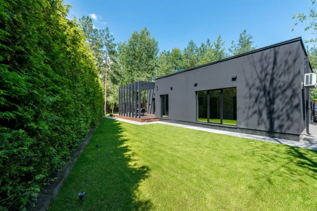 Modern home with completed landscaping