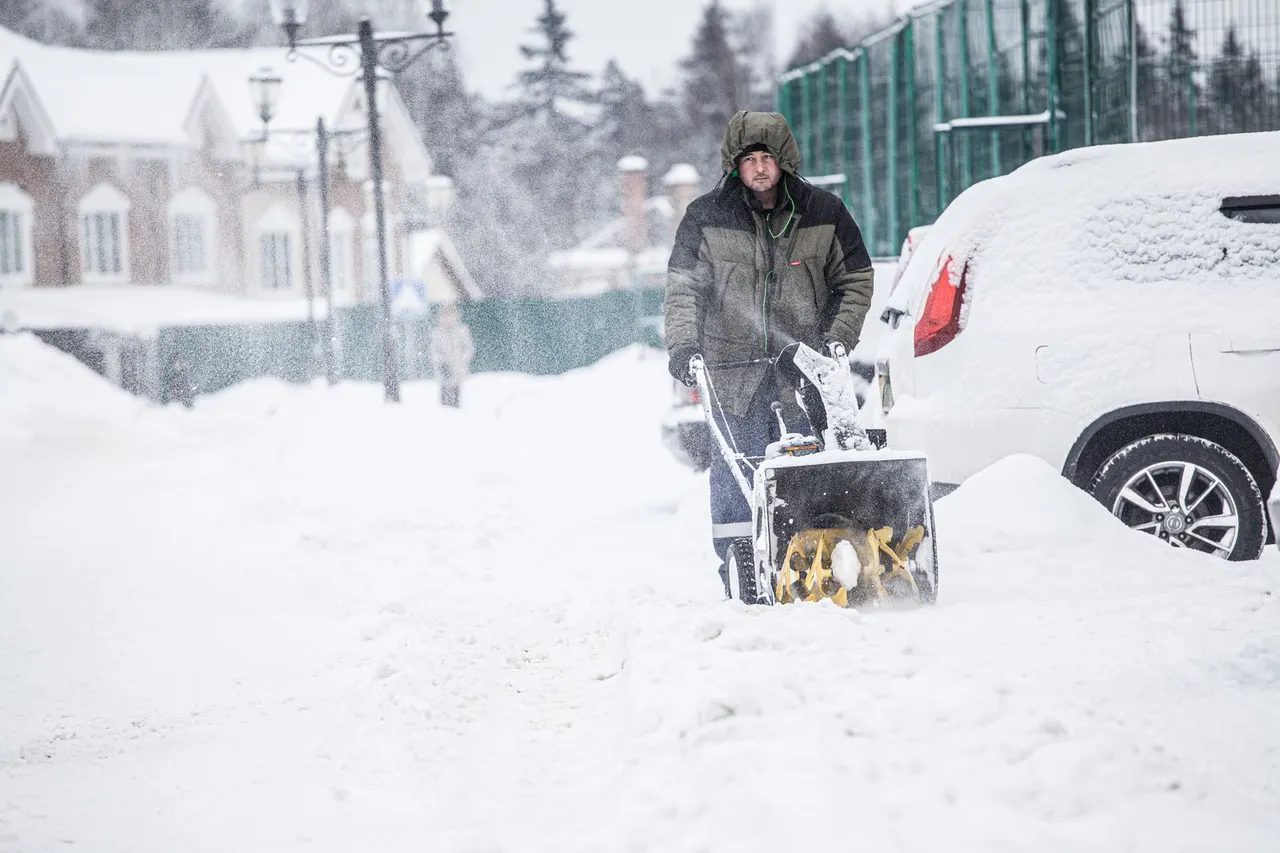 Snow blower clearing a street